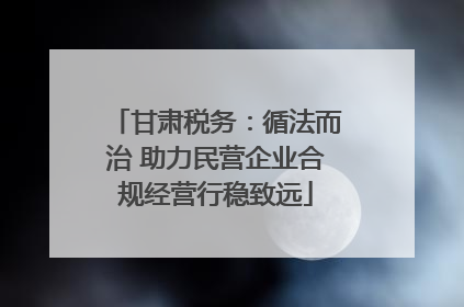甘肃税务：循法而治 助力民营企业合规经营行稳致远