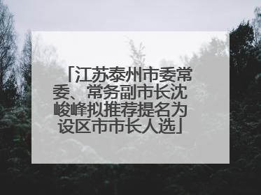 江苏泰州市委常委、常务副市长沈峻峰拟推荐提名为设区市市长人选